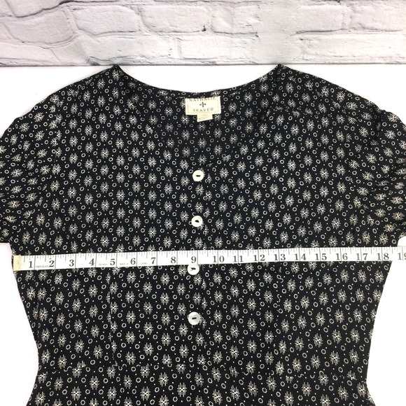 VTG Nathalie Seaver Women's Geometric Round Neck Short Sleeve Black Maxi Dress 1 - Picture 9 of 12